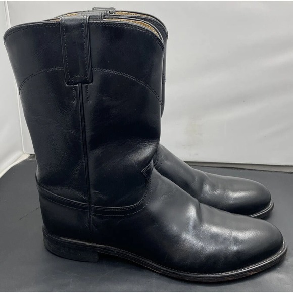 Justin Boots Black Leather Western Roper Cowboy Boots 3133 Mens 10.5 Fast Ship main image 10